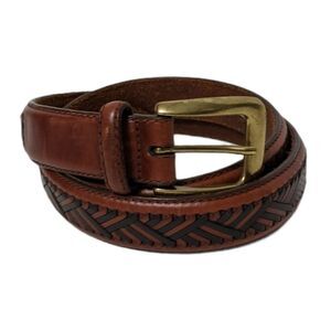 BRIGHTON Brown Black Brass Leather Belt 36
